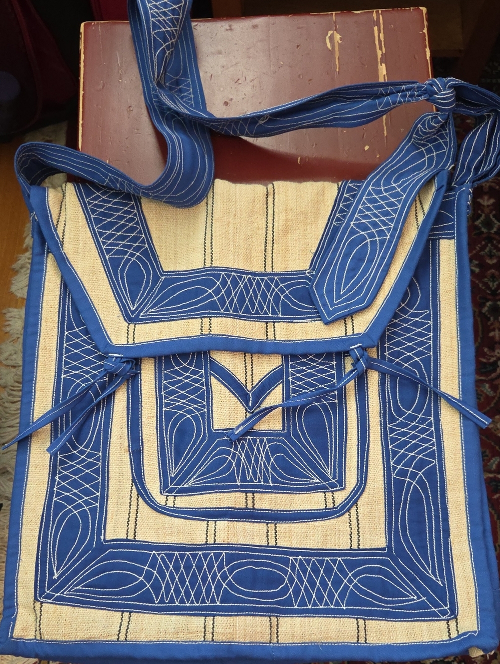 Handcrafted Blue and Cream Embroidered Shoulder Bag